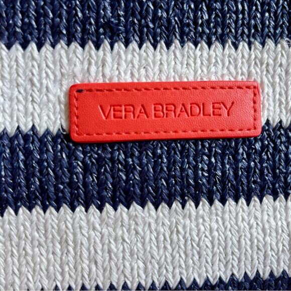 Vera Bradley Navy and White Stripe Large Tote Bag with Turtle Charm / Keychain - Picture 6 of 12